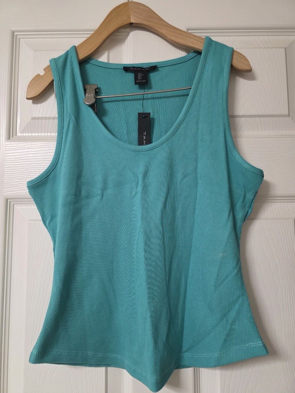 Tahari Ribbed Scoop Neck Tank Top - Teal Blue
